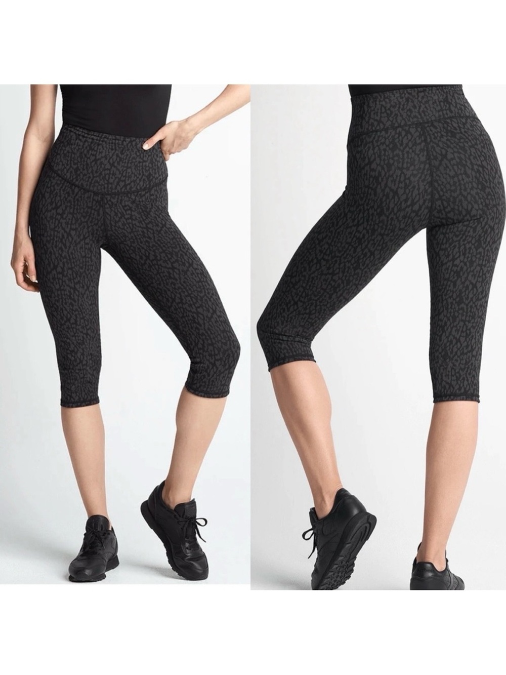 Yummie Reversible Talia Capri Shaping Cotton Stretch Leggings: Black Ocelot